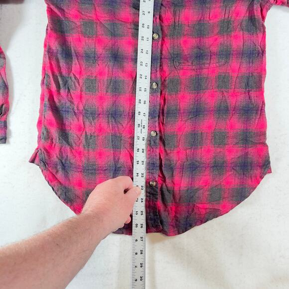 American Eagle Outfitters Button Flannel Shirt Woman S Boyfriend Fit Pink Black - Picture 9 of 15